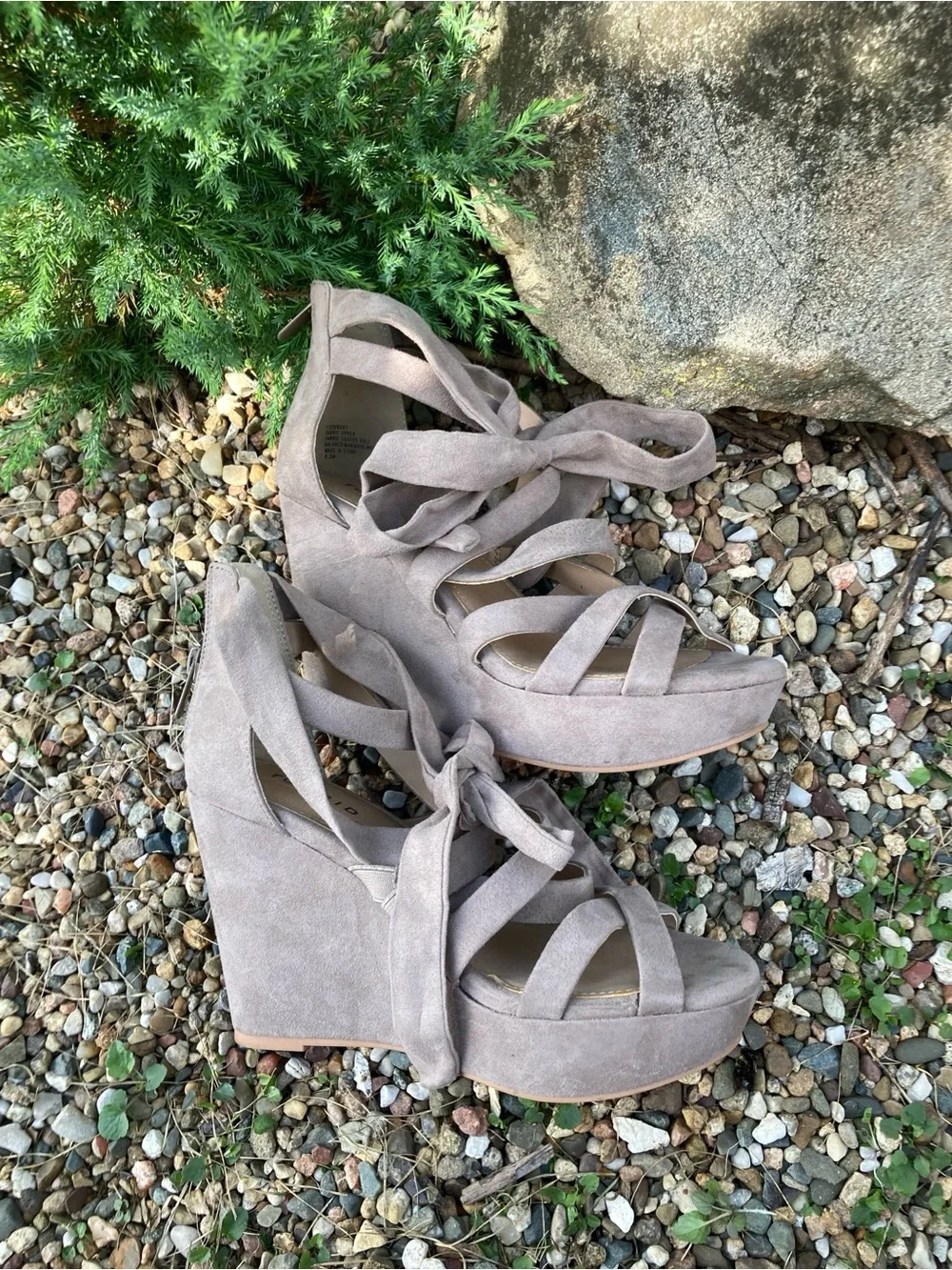 Torrid Size 6.5W natural taupe strappy ankle wrap platform wedge sandals